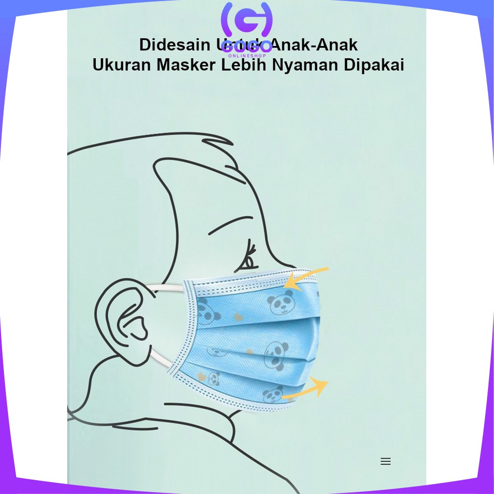 GOGO-C262 Masker Anak 3 Ply Karakter Isi 50Pcs Kids Face Mask Masker Earloop 3Ply Masker Disposable