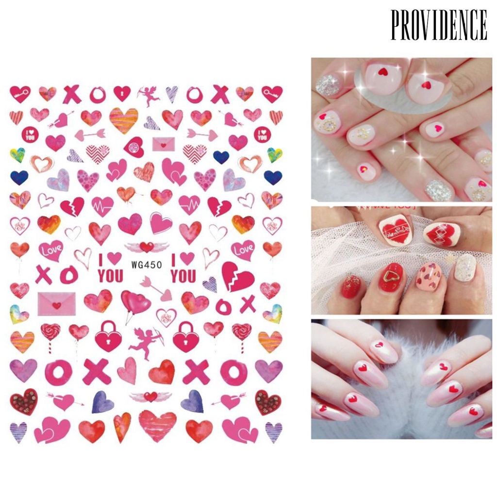 Stiker Perekat Kuku Desain Hati Bibir Merah Warna-Warni Dapat Dilepas Untuk Salon