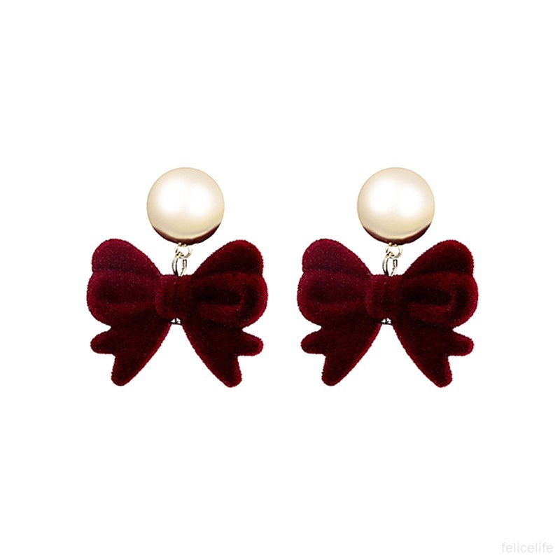 Anting Tusuk Gantung Bahan Velvet Warna Merah Anggur Untuk Wanita