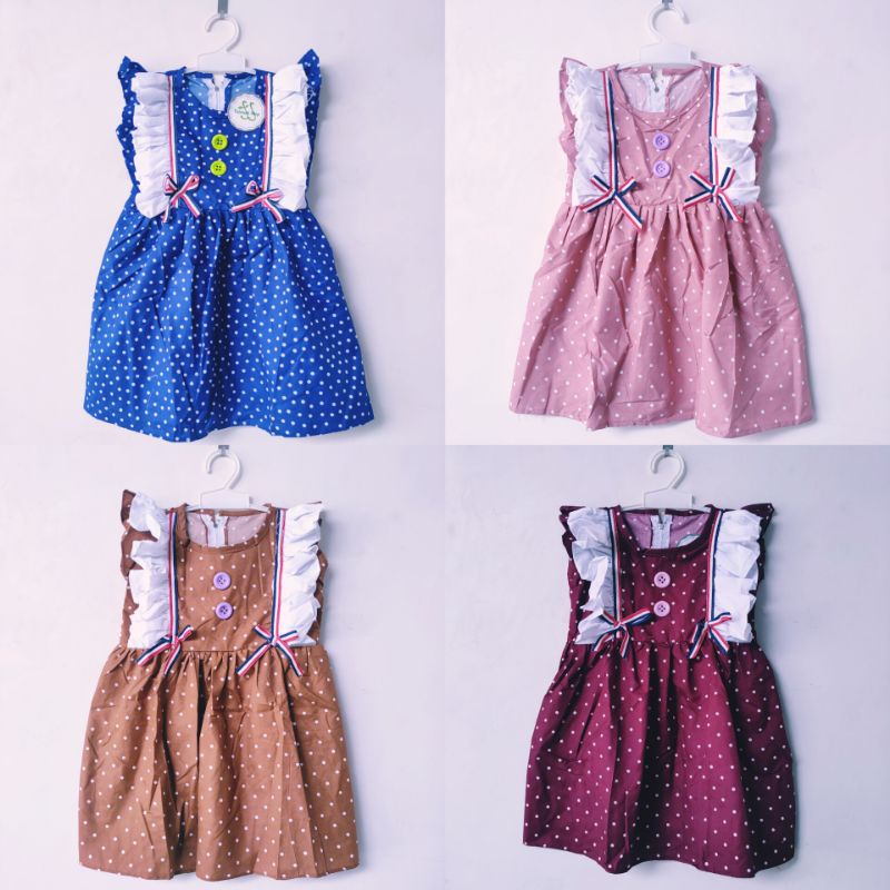 Dress Anak 2 3 Tahun Anak Cewek Perempuan Polka Ruffle viral kekinian terbaru FatonahShop