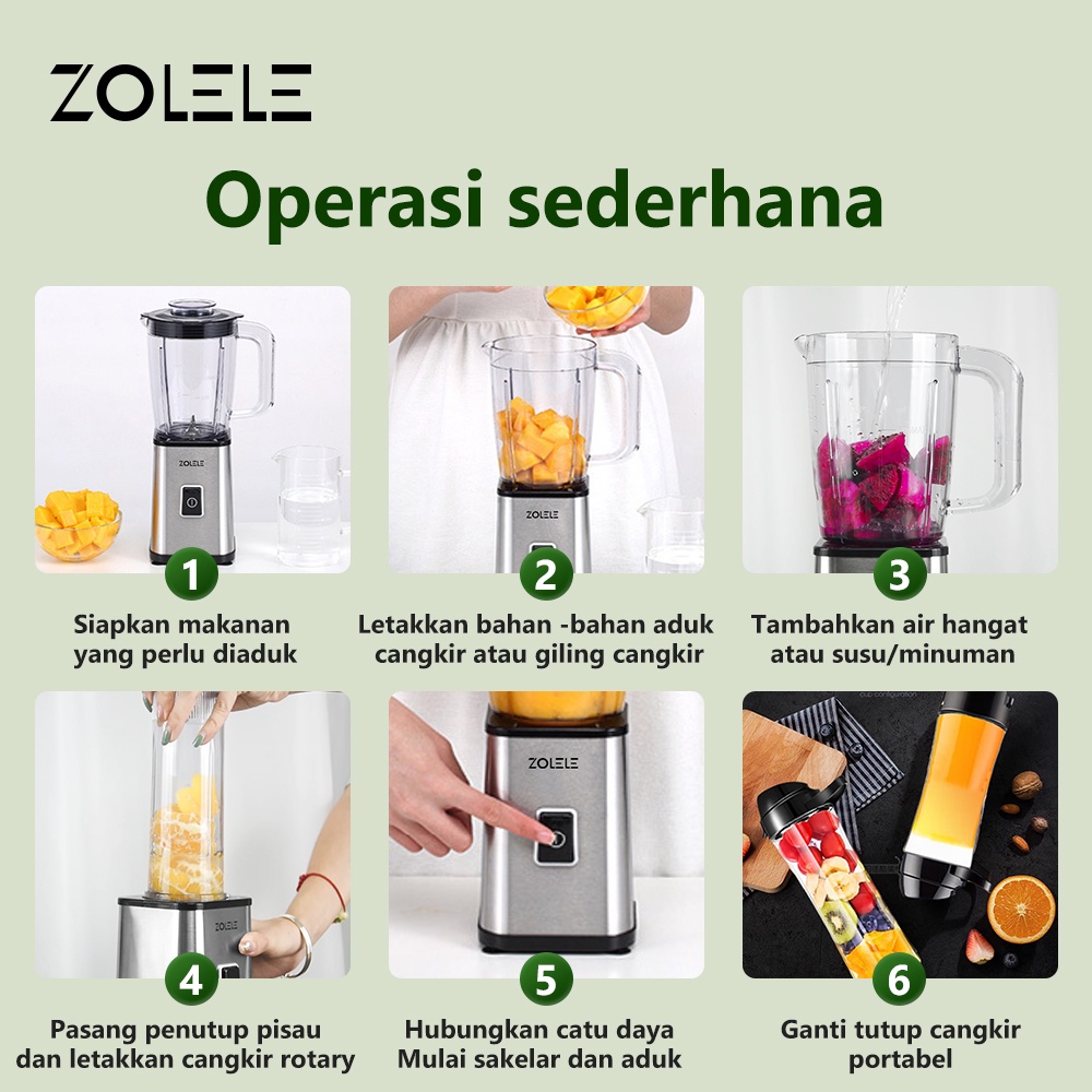 ZOLELE Blender Juicer 3 in 1 Multi Pressed Fruit Juicer Portable Pembuat Jus Sharp Ampas Juicer Mixer Elektrik ZI101