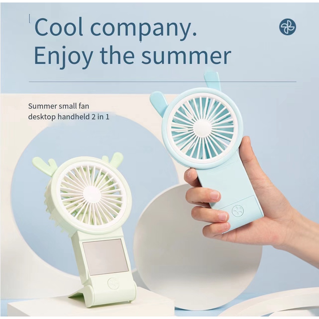 kipas angin listrikkaca rias Makeup  2in1  Lipat Usb Portable Charger Mini Fan Kipas Usb mudah dibawa dan dilengkapi kaca minikipas angin listrik karakter