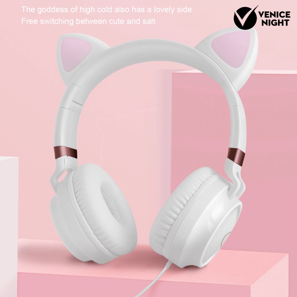 (VNEP) (Berkabel) EP28 Headphone Mega Bass Foldable Cats Ear Shape 3.5mm Headset Gaming untuk Kelas Online