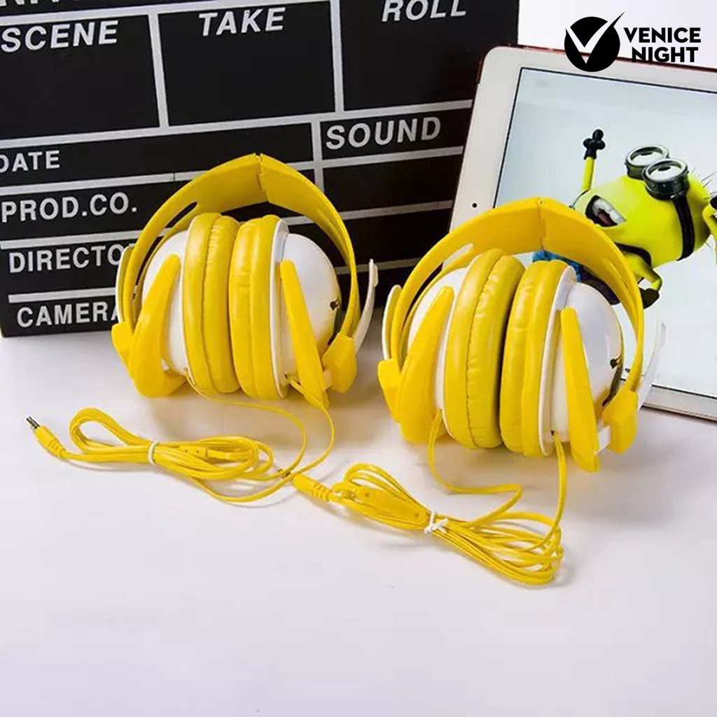 (VNEP) (Berkabel) Headphone Kejernihan Tinggi Mega Bass Stereo Headset Desain Kucing yang Menggemaskan untuk Anak-Anak