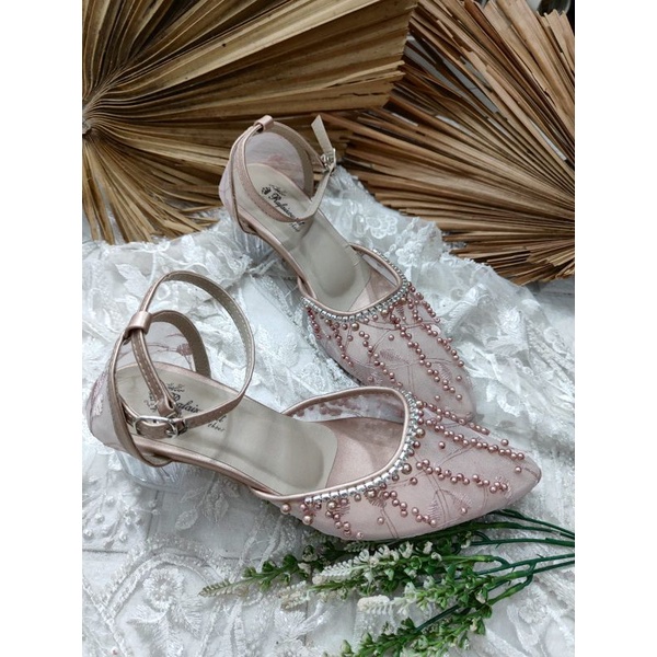 sepatu rachel rosegold wedding wanita 5cm kaca