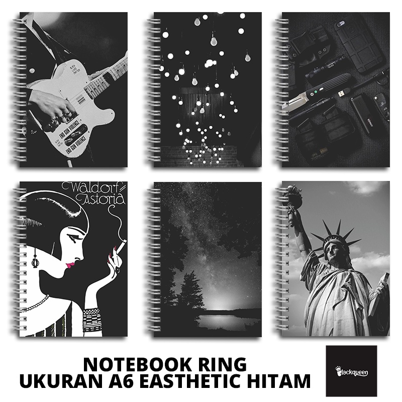 

(BELI 6 DAPAT GRATIS 1) Notebook Buku Diary Buku Catatan Ring Spiral A6 60 Lembar Tema Aesthetic Hitam Part 4