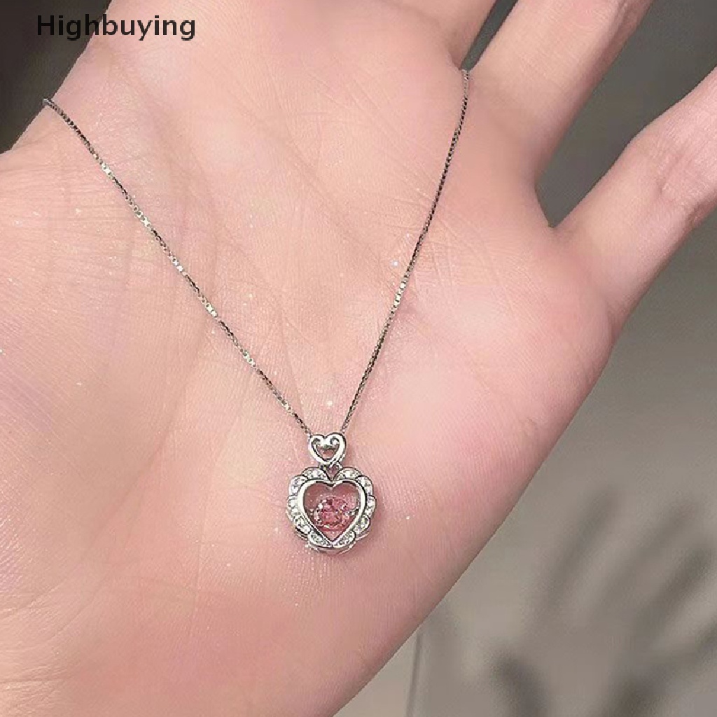 Hbid Fashion Vintage Hollow Pink Kristal Hati Liontin Warna Perak Rantai Leher Kalung Untuk Wanita Pernikahan Perhiasan Aesthetic Glory