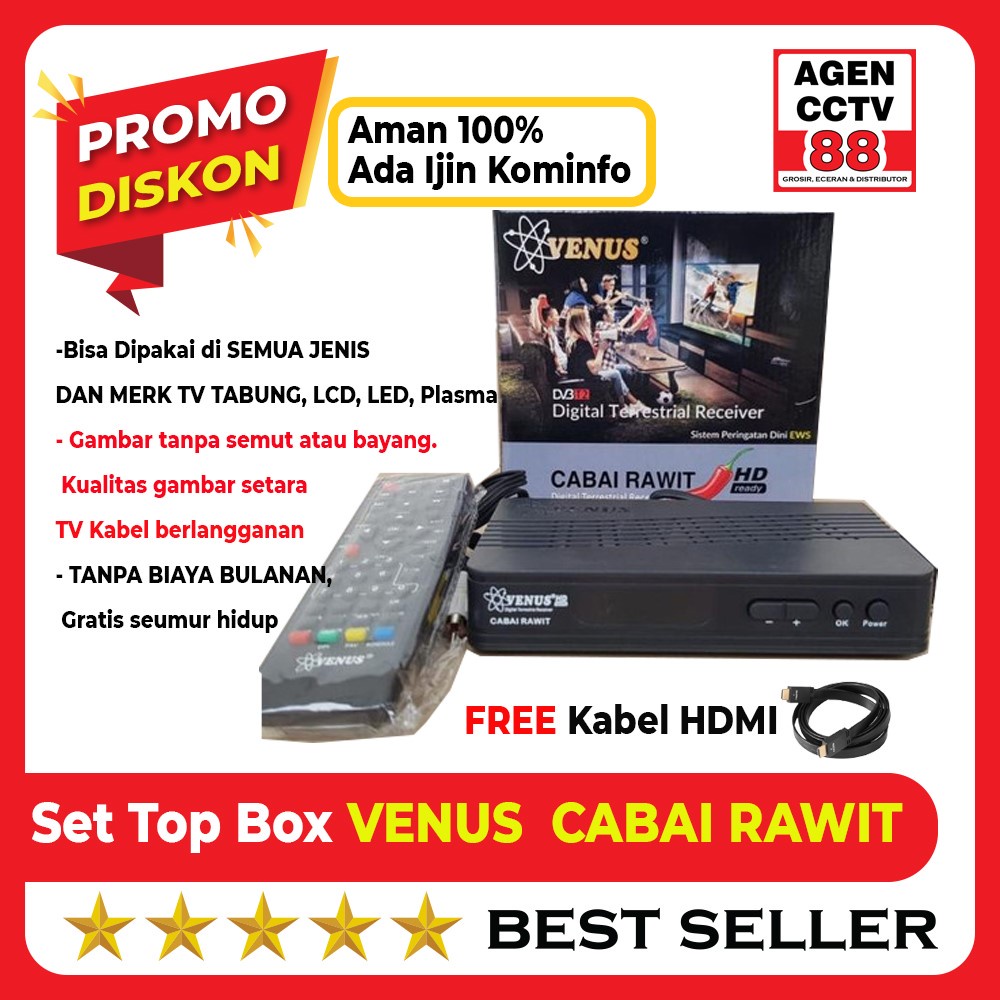 STB Set Top Box Venus Cabe Rawit TV Digital DVBT2 DVB T2 BONUS HDMI & Bersetifikat