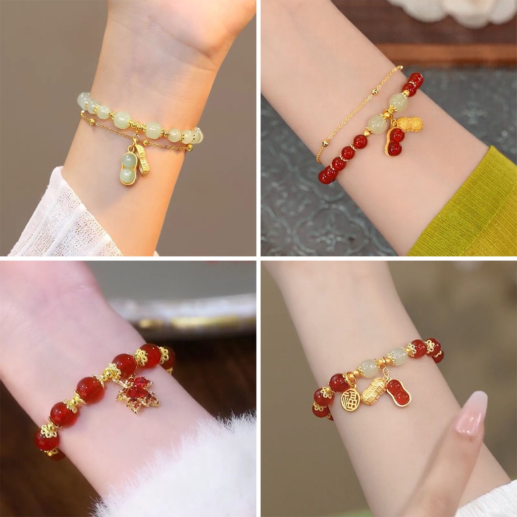 Gelang Manik-Manik Double Layer Desain Kacang Merah