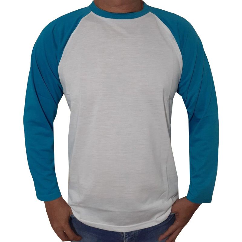 kaos raglan pria wanita - putih tangan biru