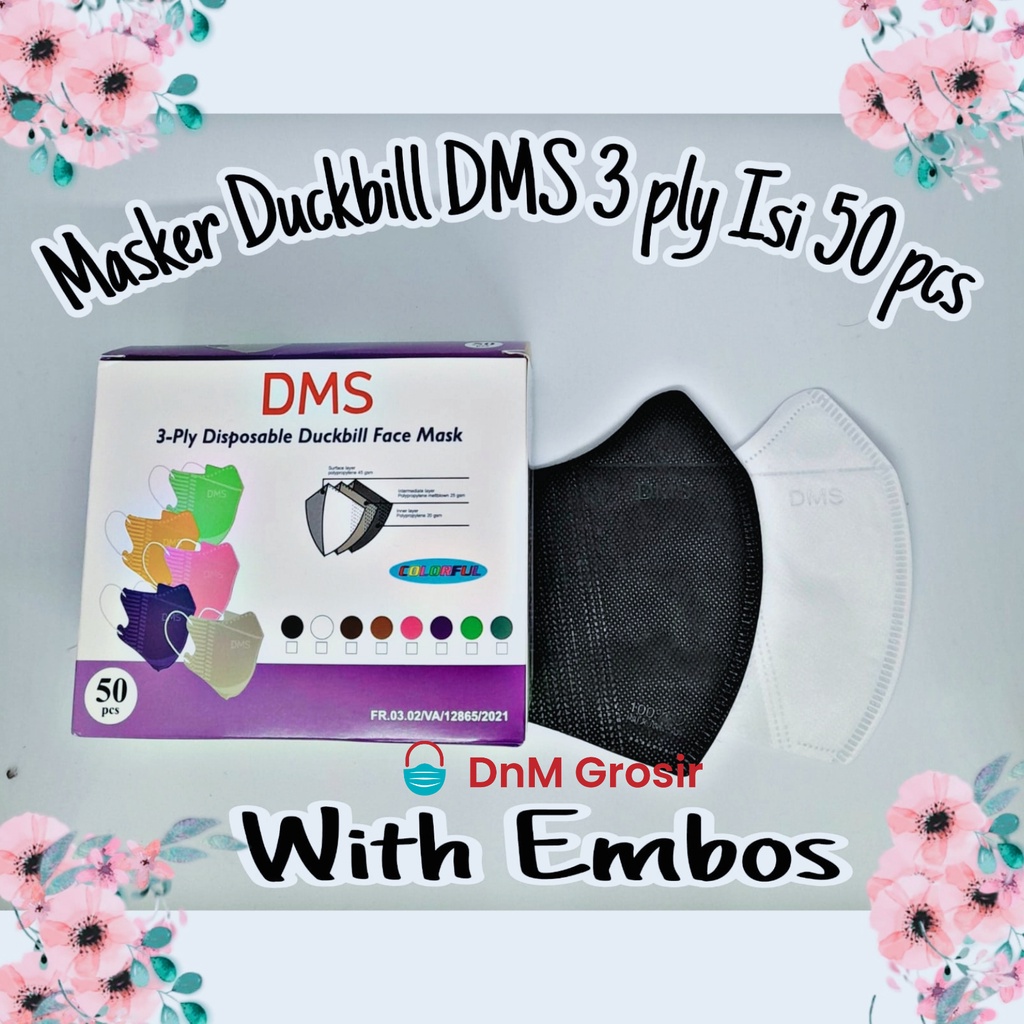 Masker Duckbill Hitam Putih Embos DMS 3 ply isi 50 pcs