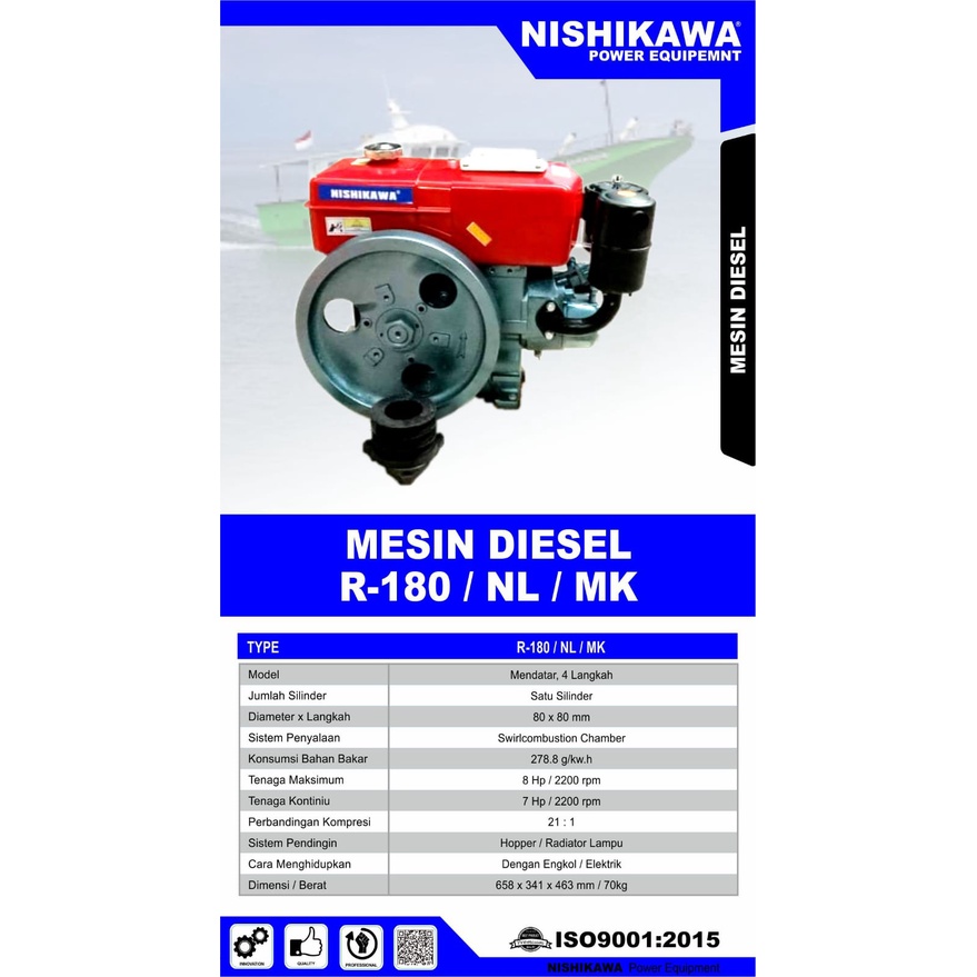Diesel Solar 8PK Nishikawa R180 Mesin Penggerak