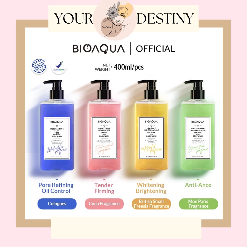 BIOAQUA 24K Gold Body Wash 400ml Shower Gel | Galaxy Pink Body Wash | Nebulas Blue Body Wash