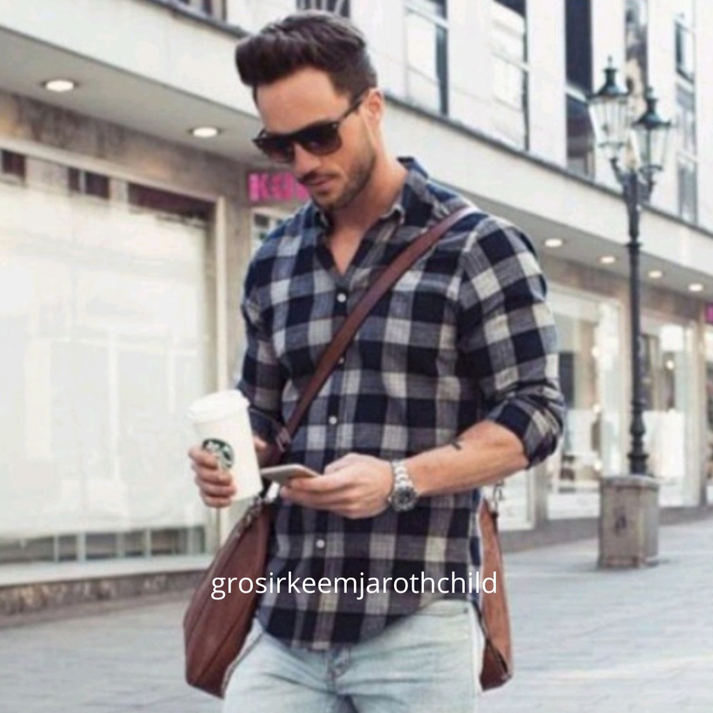 Kemeja Flanel Lengan Panjang Import Uniqlo Pria Wanita Baju Kotak Cowok Cewek Hem Unisex Terbaru M L