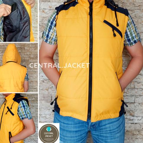 JAKET ROMPI PARASUT PRIA - VEST HOODIE - ROMPI MOTOR WINDPROOF - Kuning, XL