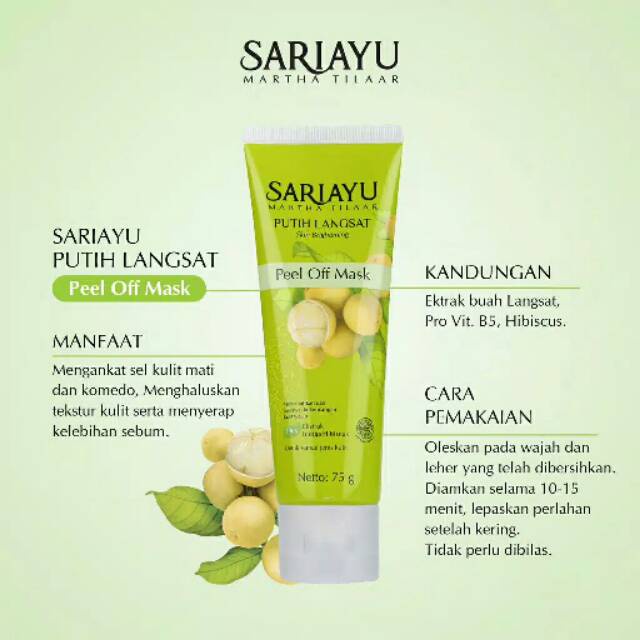 SARIAYU MASKER WAJAH PEEL OFF MASK 75GR PUTIH LANGSAT SKINCARE