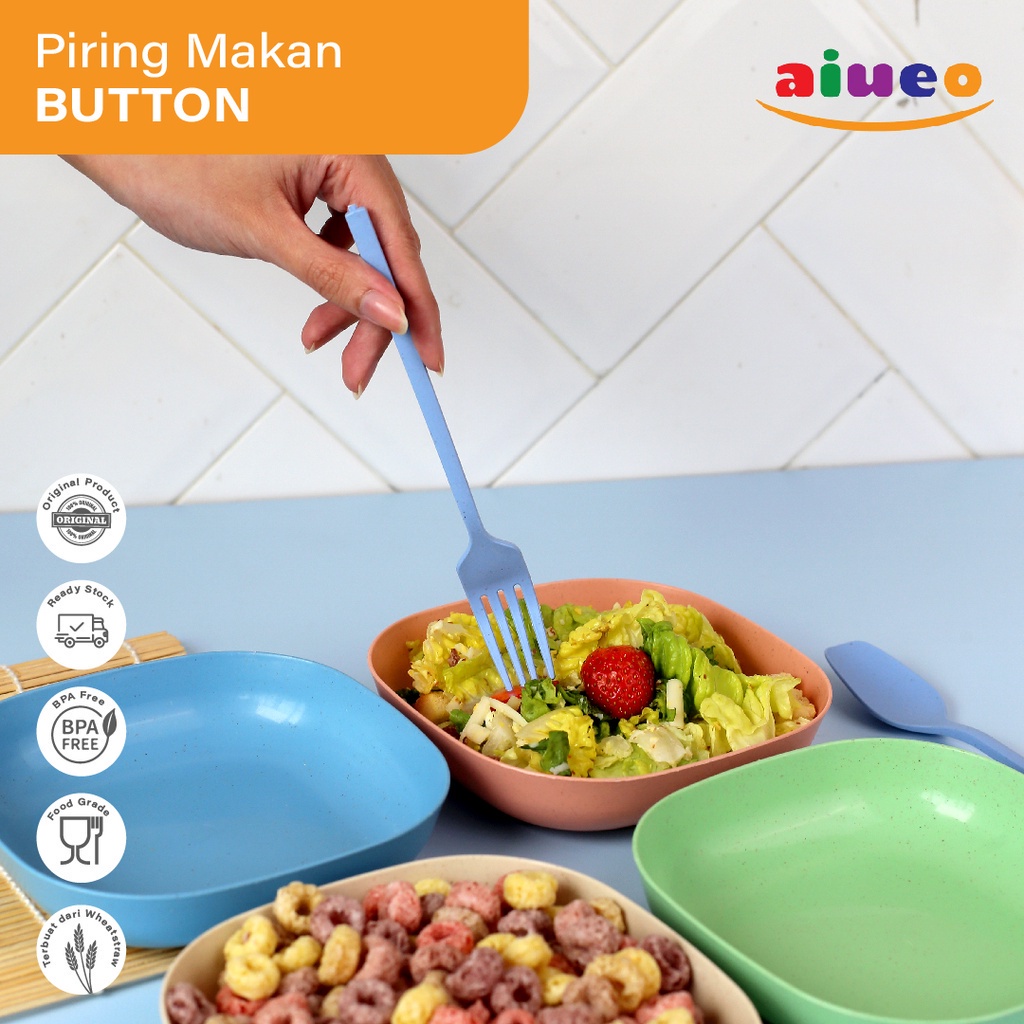AIUEO 14cm Piring Makan Saji Kotak Persegi Tinggi Sup Soup Sayur Kuah WheatStraw Jerami Gandum Aesthetic Estetik Plastik