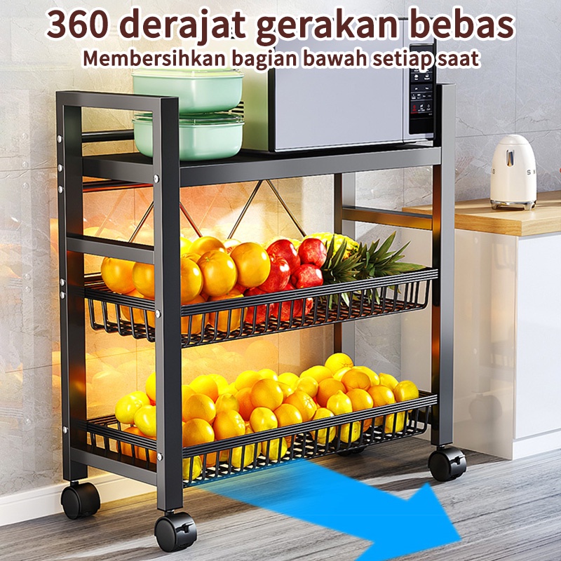 Rak Dapur Rak Troli Keranjang Rak Dapur Rak Oven Rak Microwave Penyimpanan dengan Roda