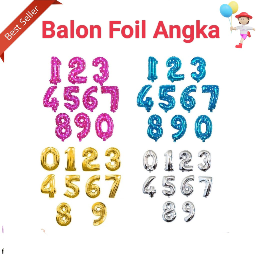 ~ PIYOSHI08 ~ Balon Foil Angka Warna Ultah Pesta Ulang Tahun 40 Cm Birthday Balloon Number AF234