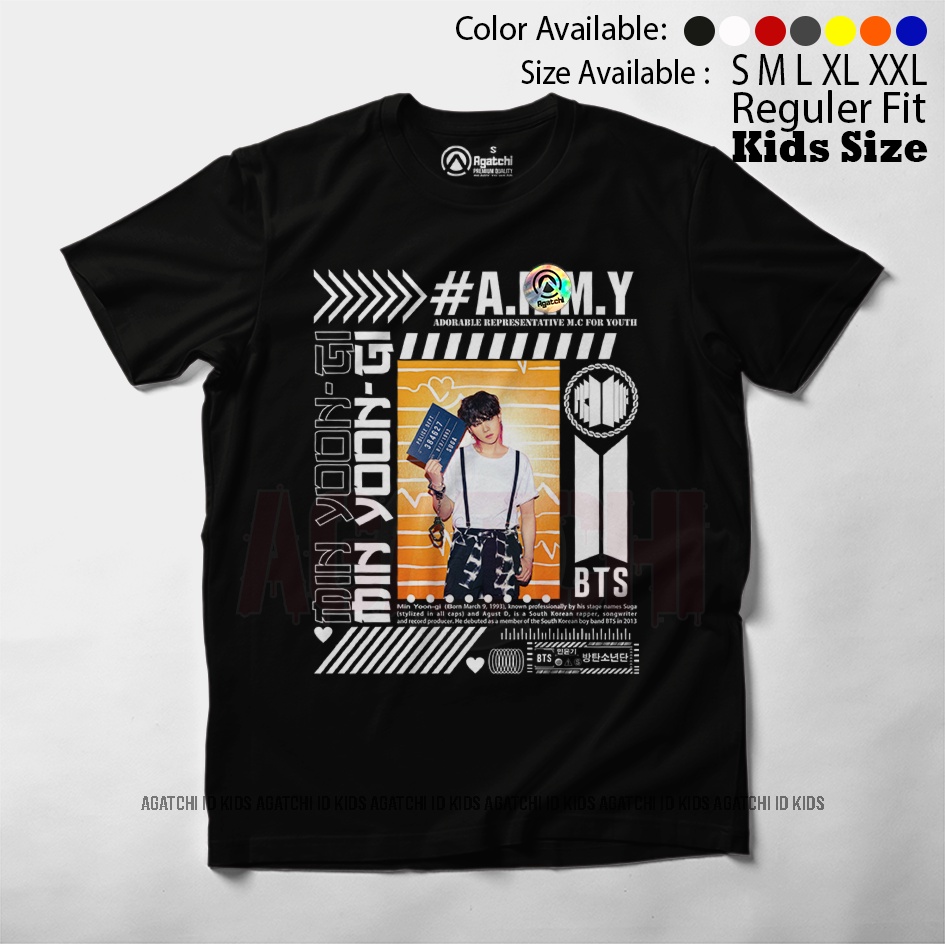 Baju Kaos Atasan Anak - Anak Agatchi Motif Personil Grup Boy Band BTS / Bangtan Boys ( Hitam )