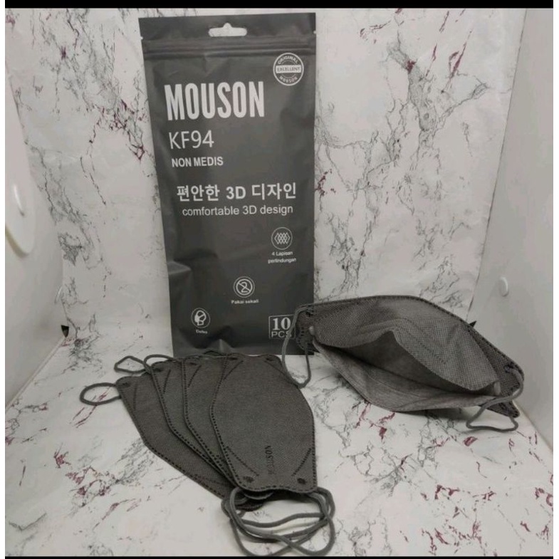 MASKER KF94 MOUSON 4PLY WARNA GREY ISI 10 LEMBAR
