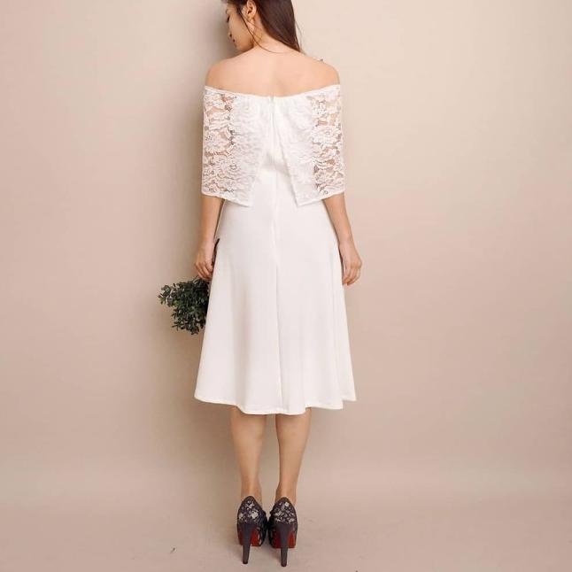 REAL PICT JANUERA DRESS (DS-029) Brokat Import Tebal Adem Nyaman - Putih