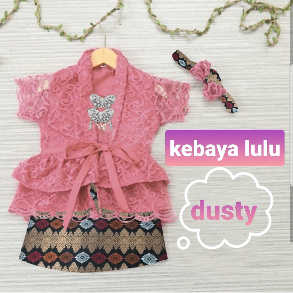 Kebaya Anak Brukat Modern (Gratis Bando) Setelan Baju Brokat & Rok Batik Bayi Balita Kutu Baru Baju 