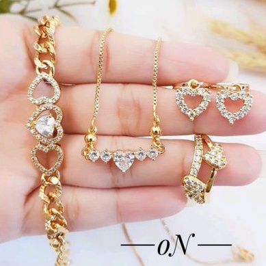 Xuping Set Perhiasan Wanita Love Permata Gold Cantik 1124a