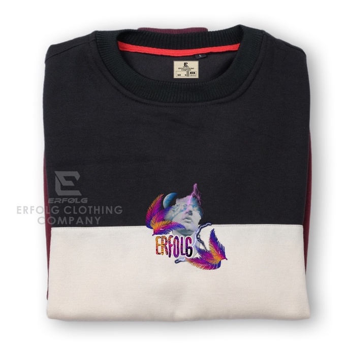 Erfolg Offiziell Sweater Crewneck Kombinasi 3 Warna Basic Sablon Motif Skuul Feather Simple Switer Oblong Crowneck Combinasi Cowo Cewe Tiga Color Sweater Krunek Pria Wanita Gaya Kekinian Aesthetic Bahan Katun Fleece Tebal Gramasi 280 Gram Ukuran M L XL