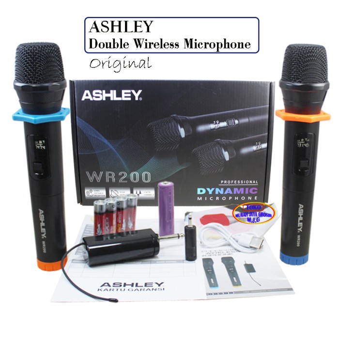 Mic Wireless Ashley Wr-200 Microphone Werles 2 Handle Mikrofon Asli