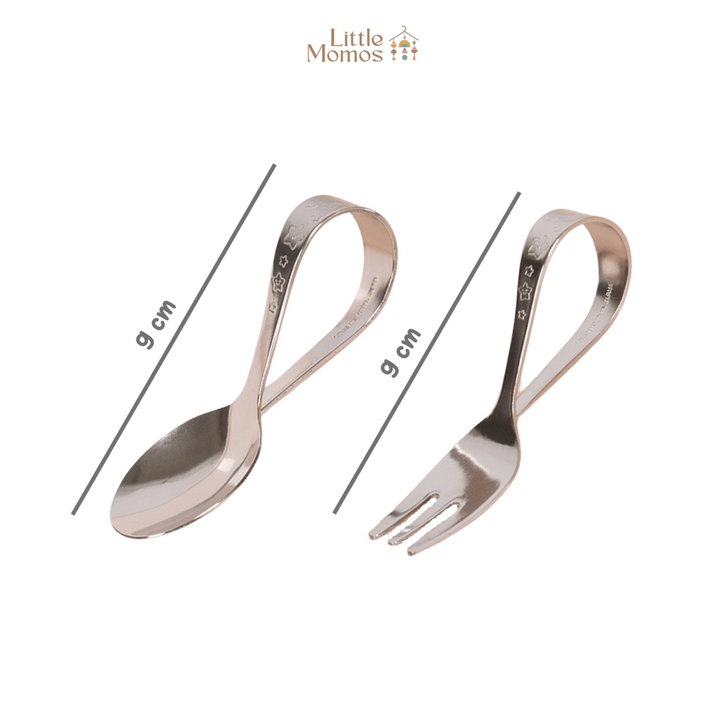 Little Momos Sendok Garpu MPASI Bayi Set Stainless Baby Spoon Peralatan Makan BLW Bayi Free Case