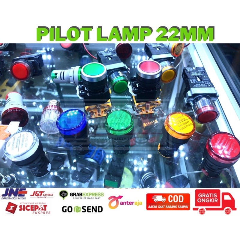 PILOT LAMP LED KINOGAWA 22mm AC220v LAMPU INDIKATOR MERAH PUTIH KUNING BIRU HIJAU