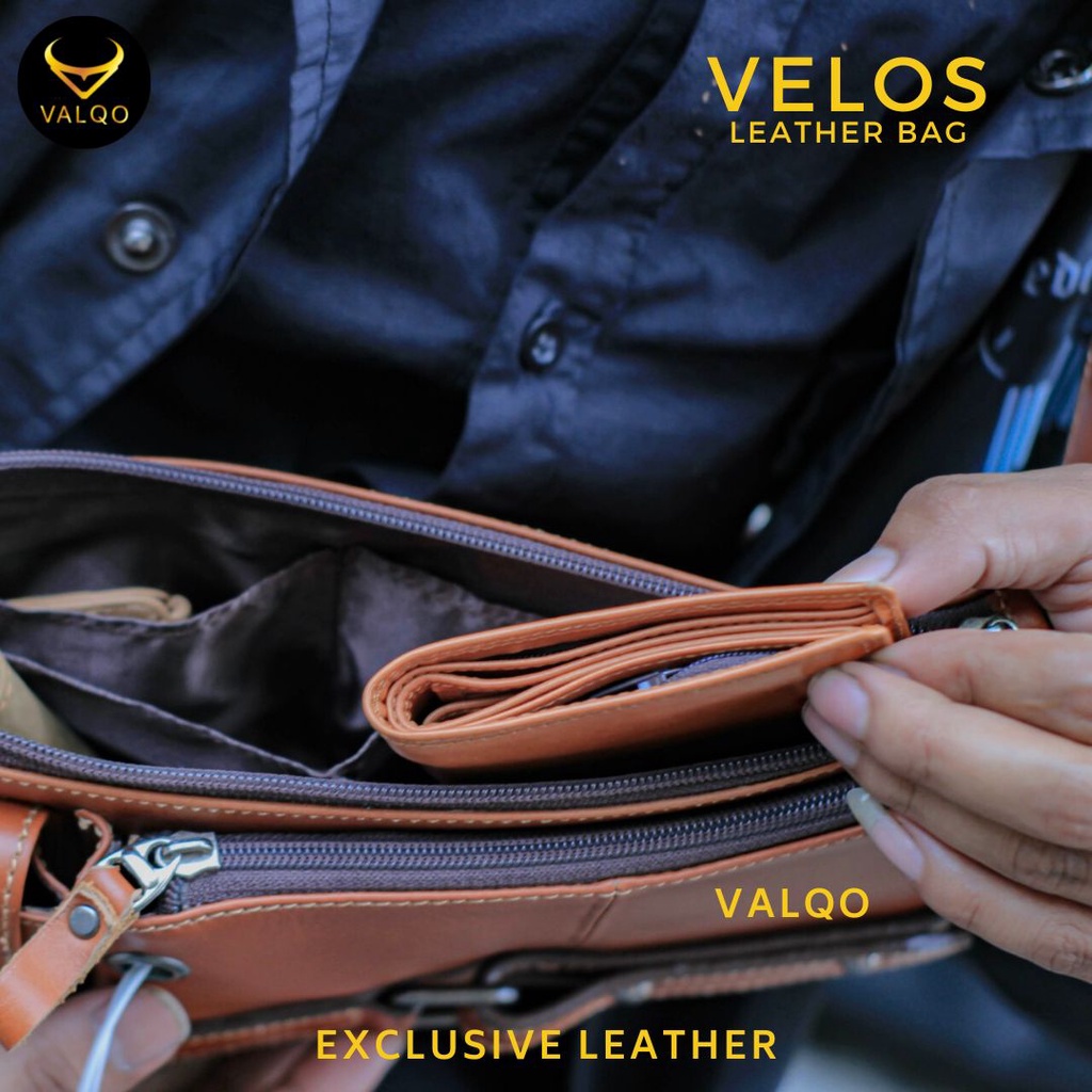 [VALQO] VELOS Tas kulit sapi Waist Bag Tas Dada Sling bag Selempang Pinggang Tas Pria Cowok