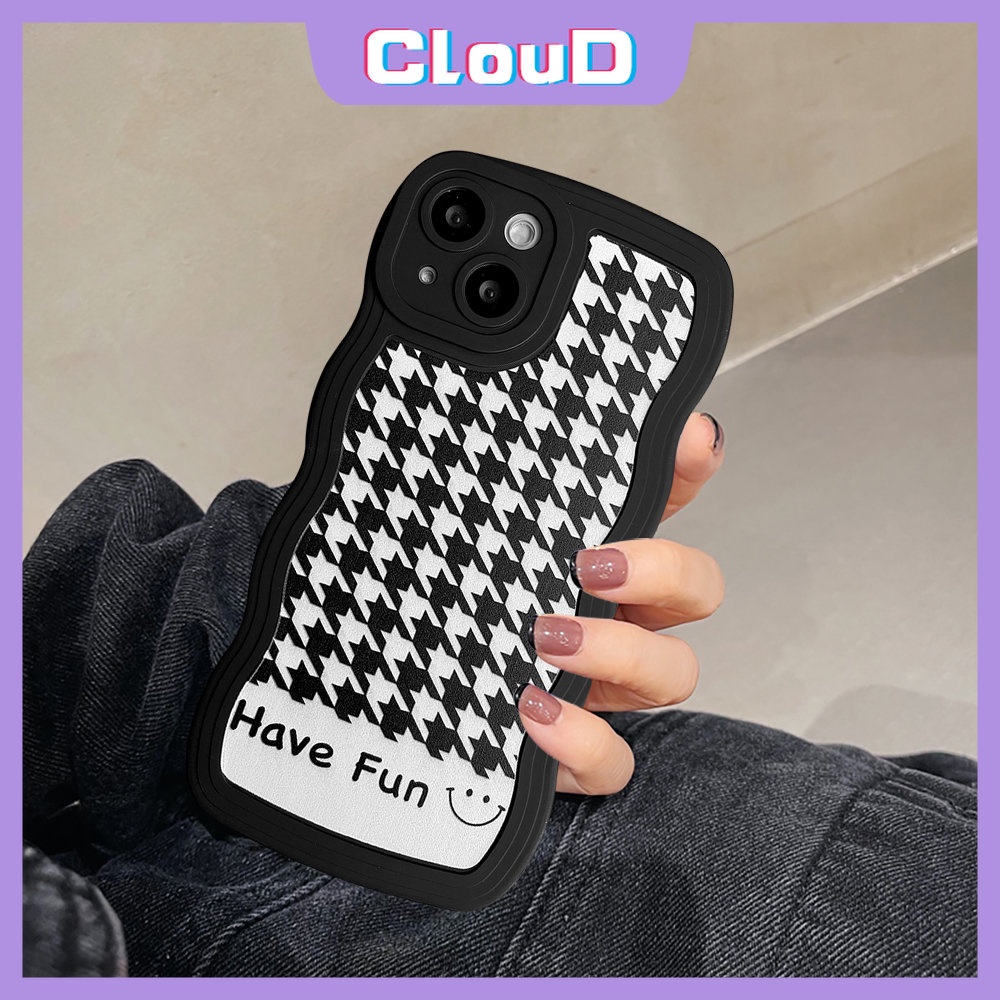 Casing Realme C35 C33 C30 C21Y C25Y C12 C25s C17 5i C3 C1 C15 C20A C11 C20 C11 2021 C25 5 5s 8 9 7 10 8pro 6i C20A Ins Motif Houndstooth Smiley Lucu Lembut Tpu Hitam Casing Ponsel