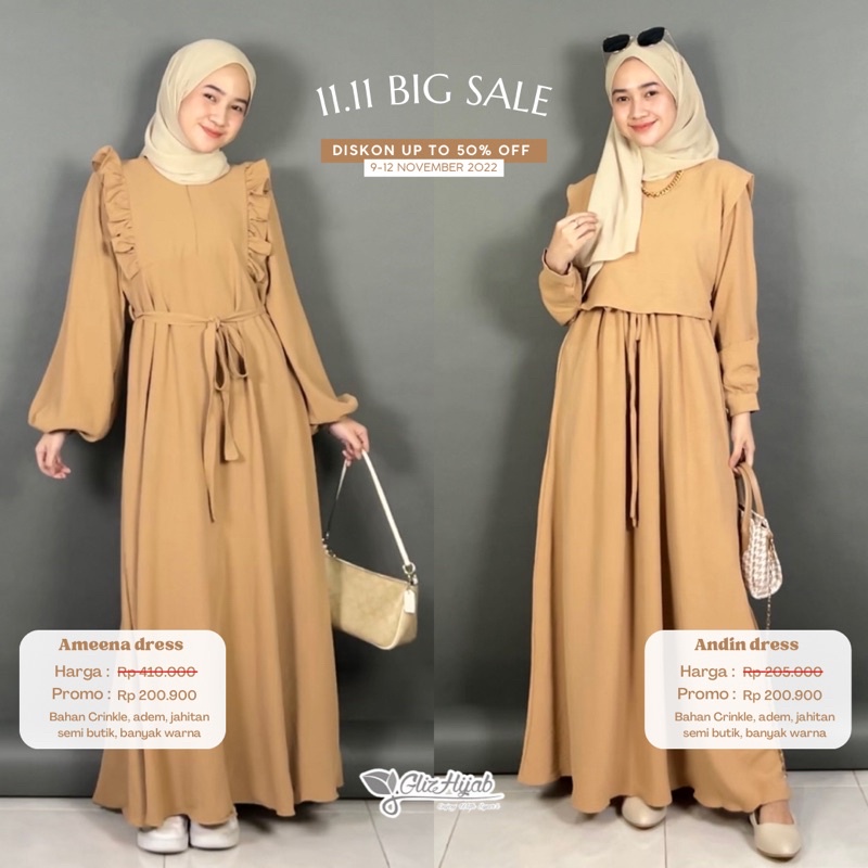 PREMIUM GLIZHHIJAB - ANDIN X RIA RICIS FASHION MUSLIM TERBARU GAMIS BUSUI / NON BUSUI MAXI DRESS