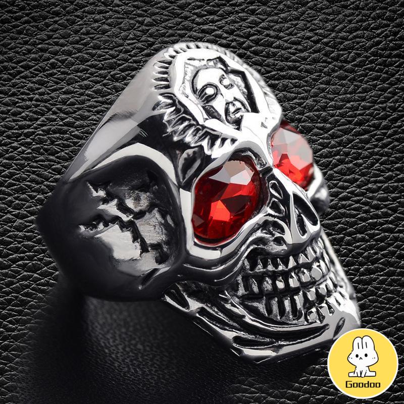 Cincin Motif Tengkorak Trend Fashion vintage rock ruby cincin Untuk Pria Aksesoris -Doo