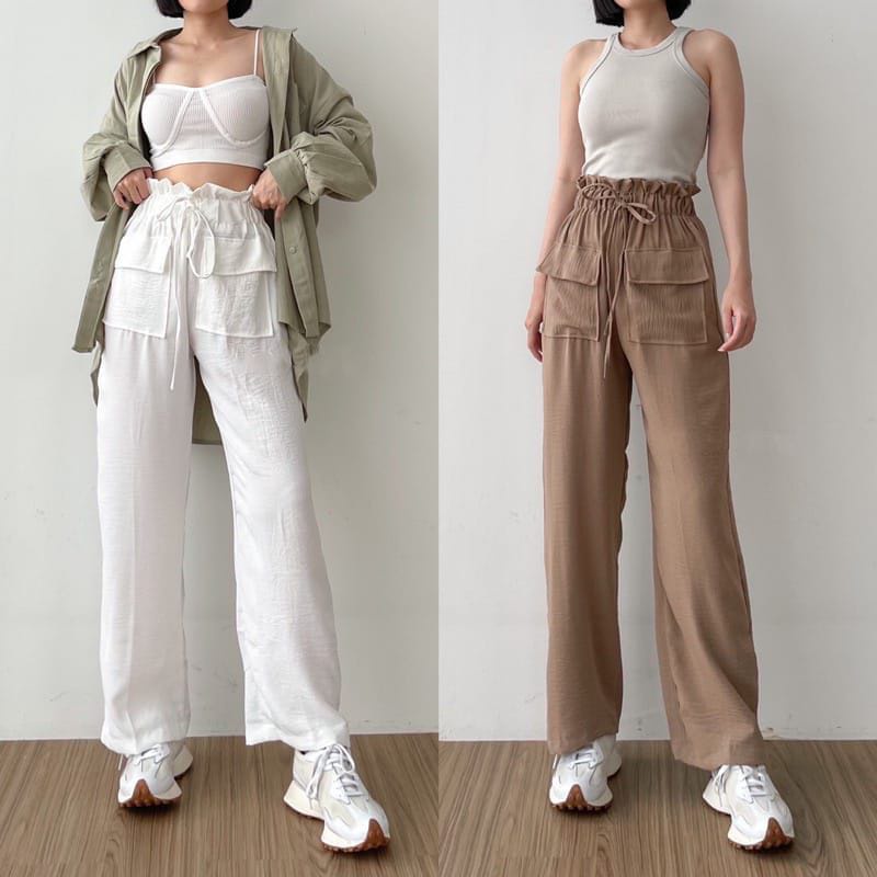 Celana Kulot Highwaits Wanita Crinkle Pocket / Neva kulot style Crinkle Airflow Saku Depan