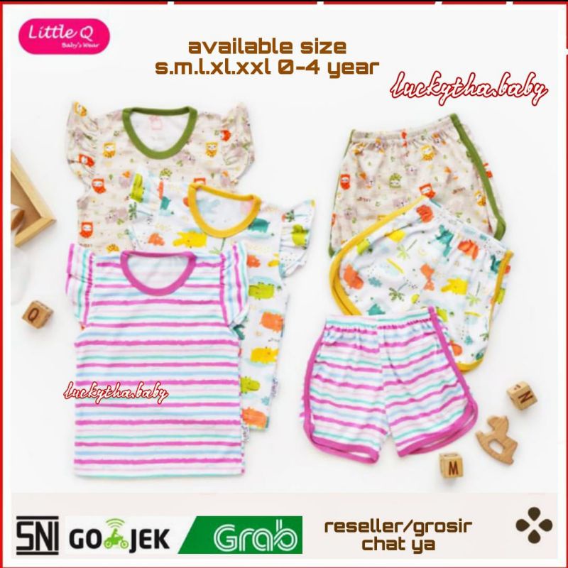 LITTLE Q - setelan anak perempuan lengan kutung motif owl,salur,crodile / setelan anak perempuan little q rampel celana bis  / SETELAN ANAK LITTLE Q