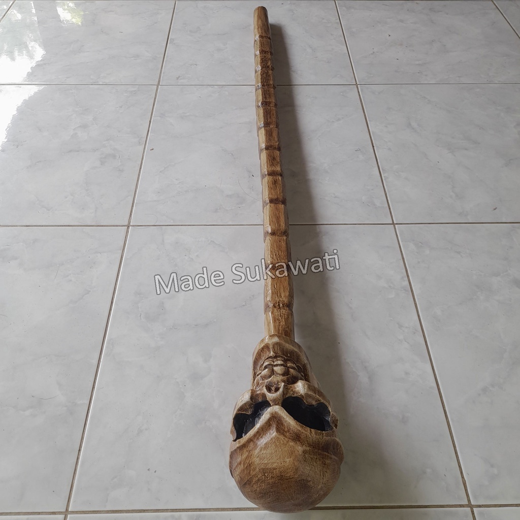 Kerajinan tongkat kayu 110cm ukiran Tengkorak skull