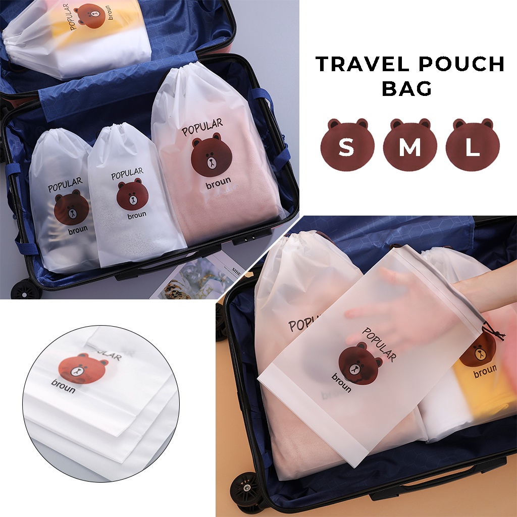 Travel Pouch Serut Organizer Bag Serbaguna Kantong Waterproof Tempat Penyimpanan Kosmetik Sabun Sepatu Sandal Lainnya Tas Make Up Plastik Anti Air Aman Rapi Anti Slip | GROSIRXPRESS