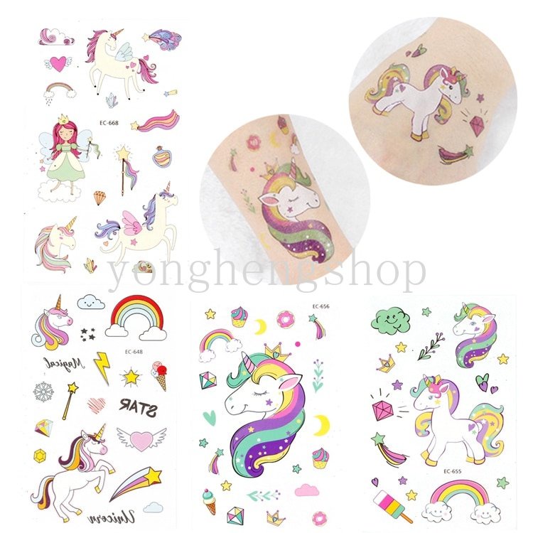 Stiker Tato Temporer Desain Unicorn Untuk Dekorasi Pesta Ulang Tahun Anak