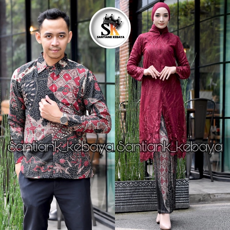 Set Kebaya Tunik Busui Couple Kemeja Batik Pria Stelan Kebaya Couple Kondangan Kebaya Tunik Model Busui Couple Kebaya Wisuda Couple Terbaru By Santiank_Kebaya