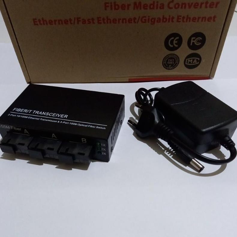 Fiber Optic Converter 2RJ45 3SC Single Mode 10/100Mbps Ethernet Switch