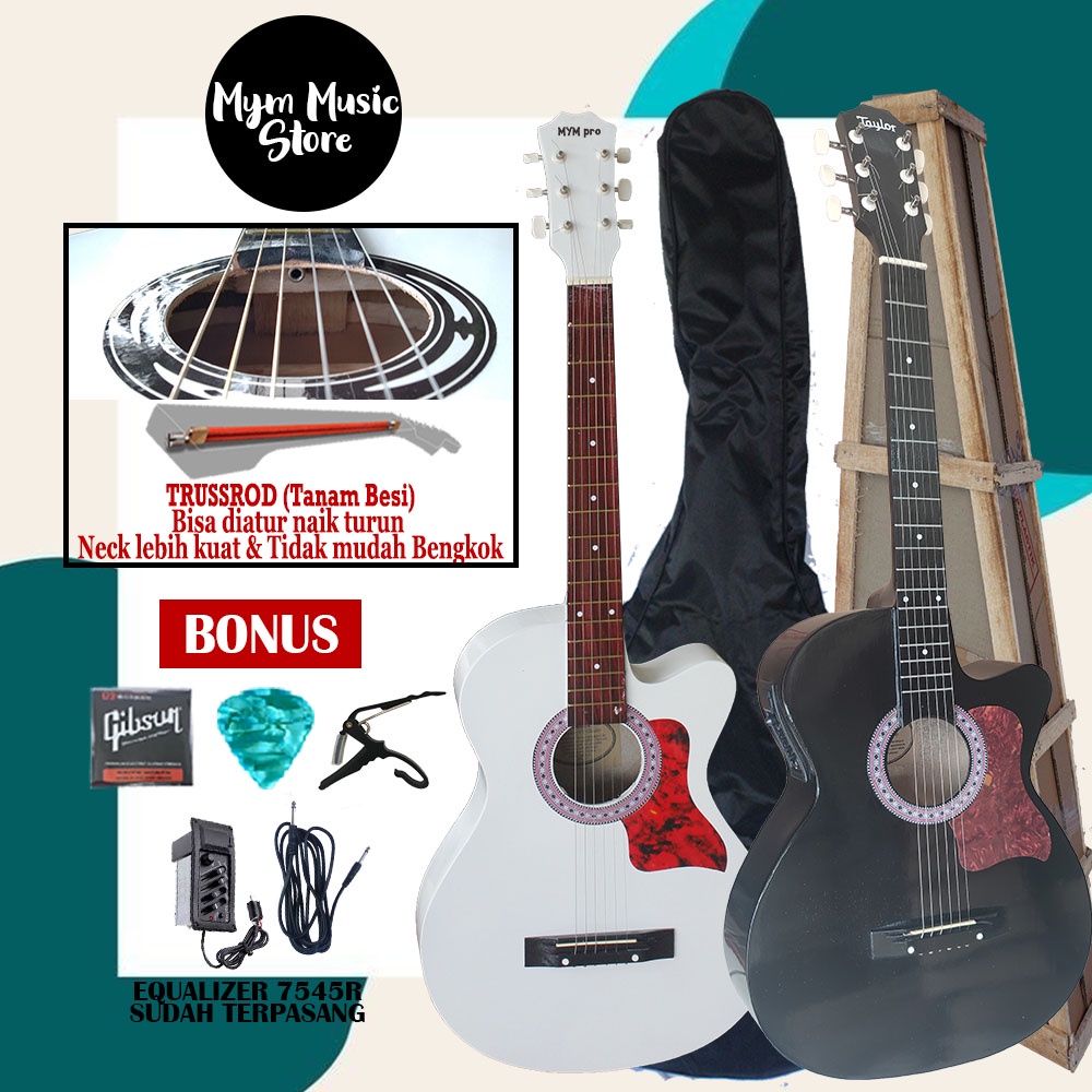 Gitar Akustik Pemula tanem besi merk Mym pro Original Free Packing Kayu