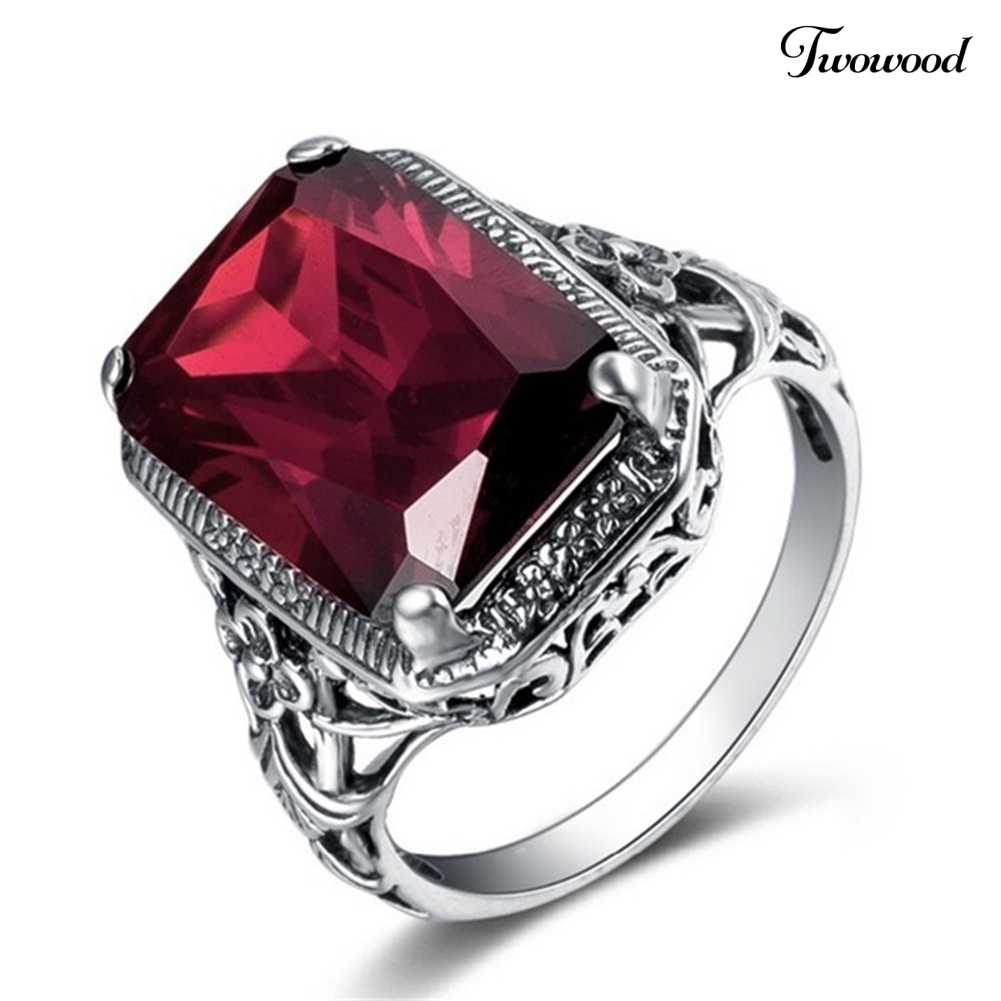 Cincin Berlian Imitasi Warna Merah Gaya Vintage Untuk Pernikahan