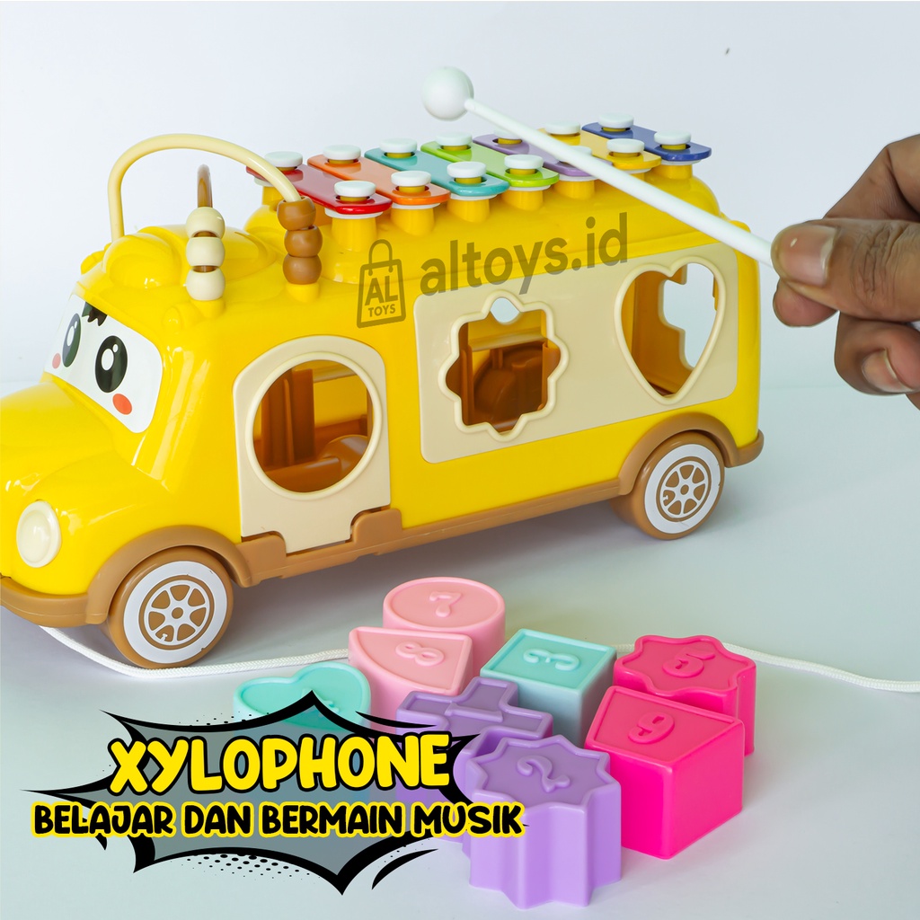 Mainan Edukasi Anak Alat Musik Tangga Nada Xylophone Gambang / Menggenal Bentuk Shape Model Mobil Truck AU01