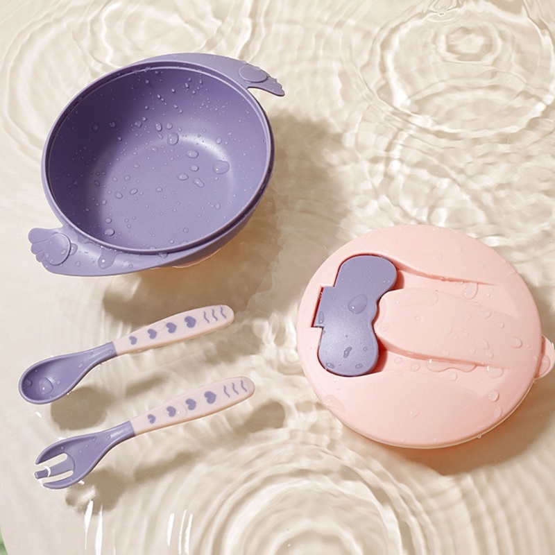 Mary Upgraded Baby Weaning Set Balita Set Makan Bayi Piring Mangkok Sendok &amp; Garpu Silikon Grade Buatan Untuk Latihan