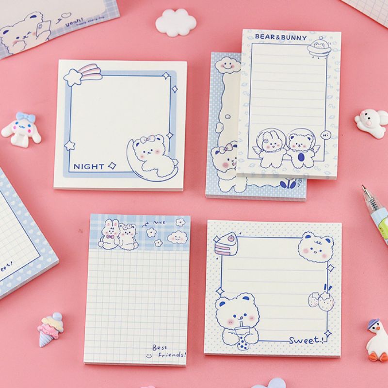 

Sticky Note Funny Blue Bunny Bear Kartun Lucu Memo Tempel 80 Lembar