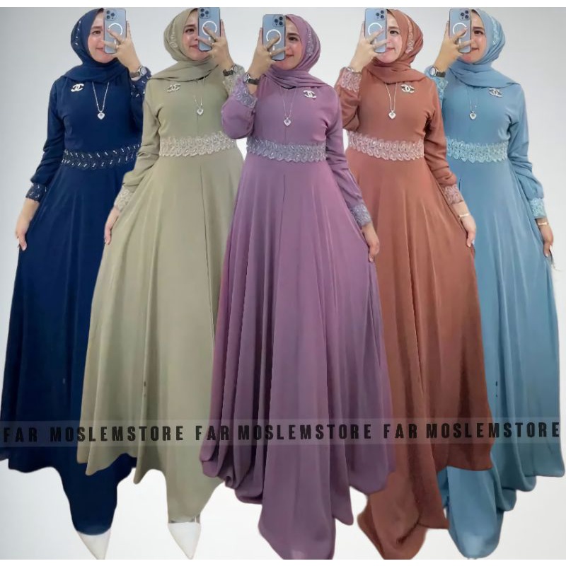 NILA DRESS FREE PASHMINA GAMIS CERUTY TERLARIS/DRESS MUSLIMAH MIX RENDA MALAYSIA KEKINIAN/FAR MOSLEMSTORE