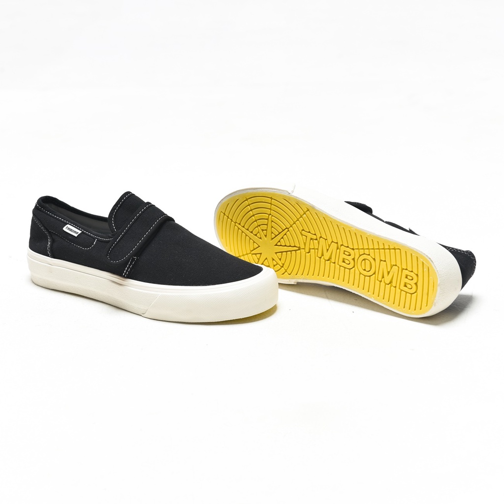 SEPATU TIMEBOMB VULCANIZED | SLIP ON VLCRO V1 | BLACK - WHITE